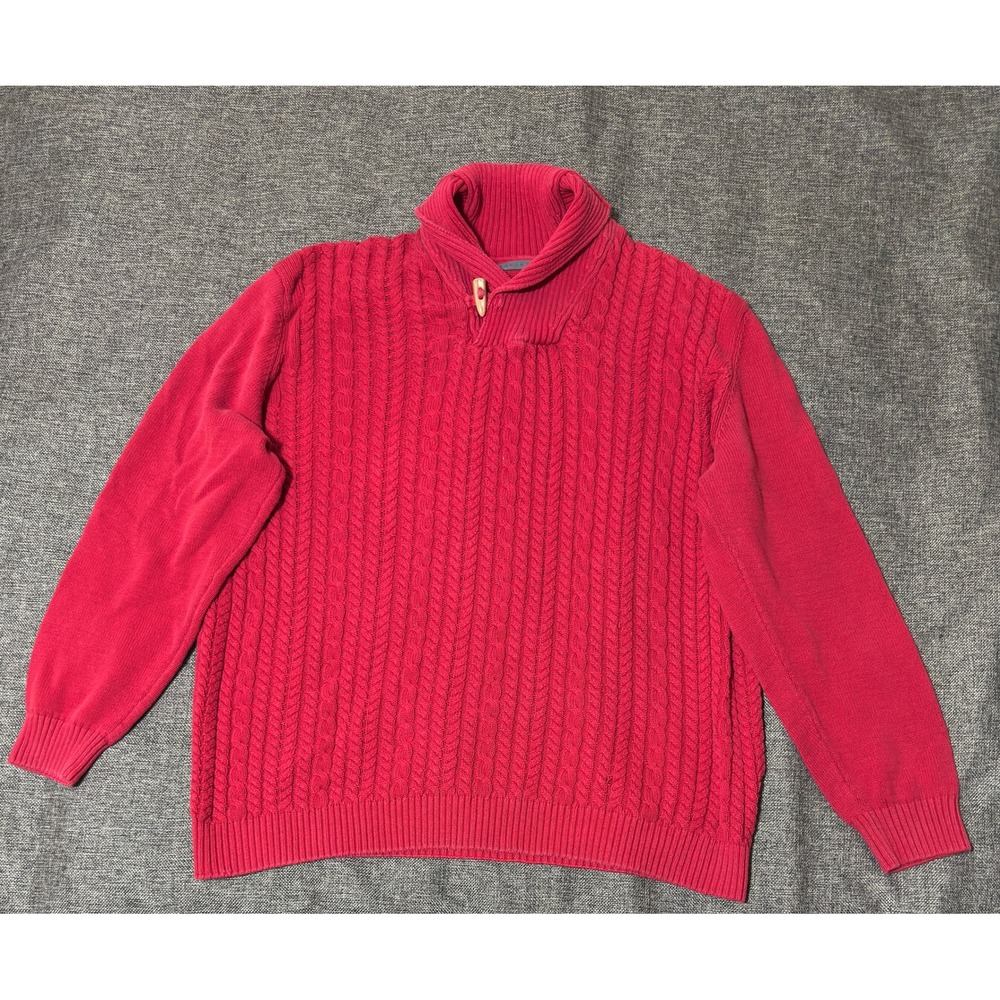 Sean John Mens 3XL Sweater Red Cable Knit Shawl Neck Toggle